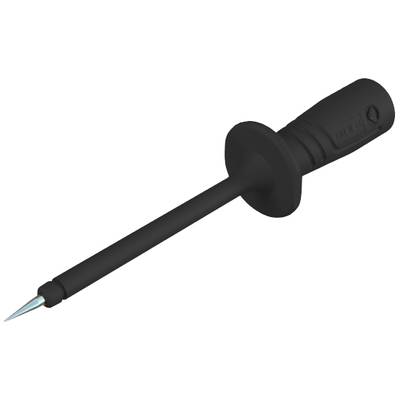 Soldering iron with a black handle and sharp metal tip for precise soldering of electronic components.