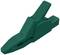 Green crocodile clip, insulated, for electrical applications.