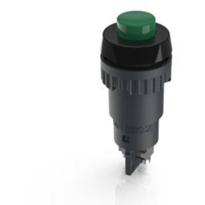 A green, round push button with a black base, suitable for industrial controls. Shown here vertically and from the side.