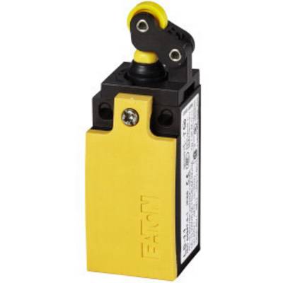 A yellow limit switch with a black housing and yellow lever by the brand 'Telemecanique', used in industrial applications for machine controls.