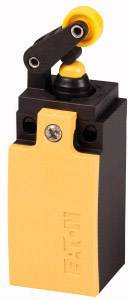 Yellow safety switch with a black housing and orange elements. The 'Eaton' marking is visible.