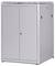 A large, grey metal cabinet with two doors and a lock in the centre, suitable for securely storing equipment or documents.