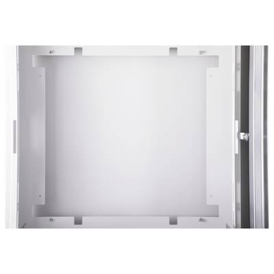 Metal frame with a rectangular opening, empty interior space, framed by white walls.