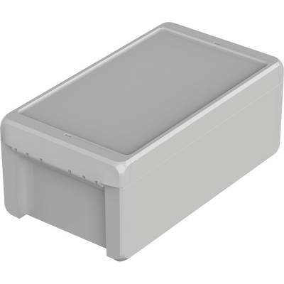 Grey rectangular plastic container with a removable lid, suitable for storing small items.
