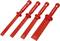 Four red chisels with insulated handles in various sizes, lying side by side. Suitable for electrical work.