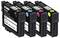 Four ink cartridges in black, cyan, magenta and yellow, labeled as recycled Epson 16XL replacement cartridges by KMP.