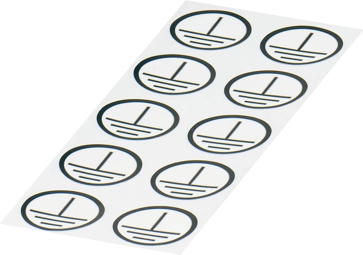 A sheet of twelve circular electrical grounding symbols, each featuring a line and three parallel lines inside a circle, used for labeling.