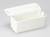 An open, rectangular, white container with a lid, placed on a surface.