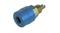 Blue push button with metal thread, commonly used in hydraulic or pneumatic systems.