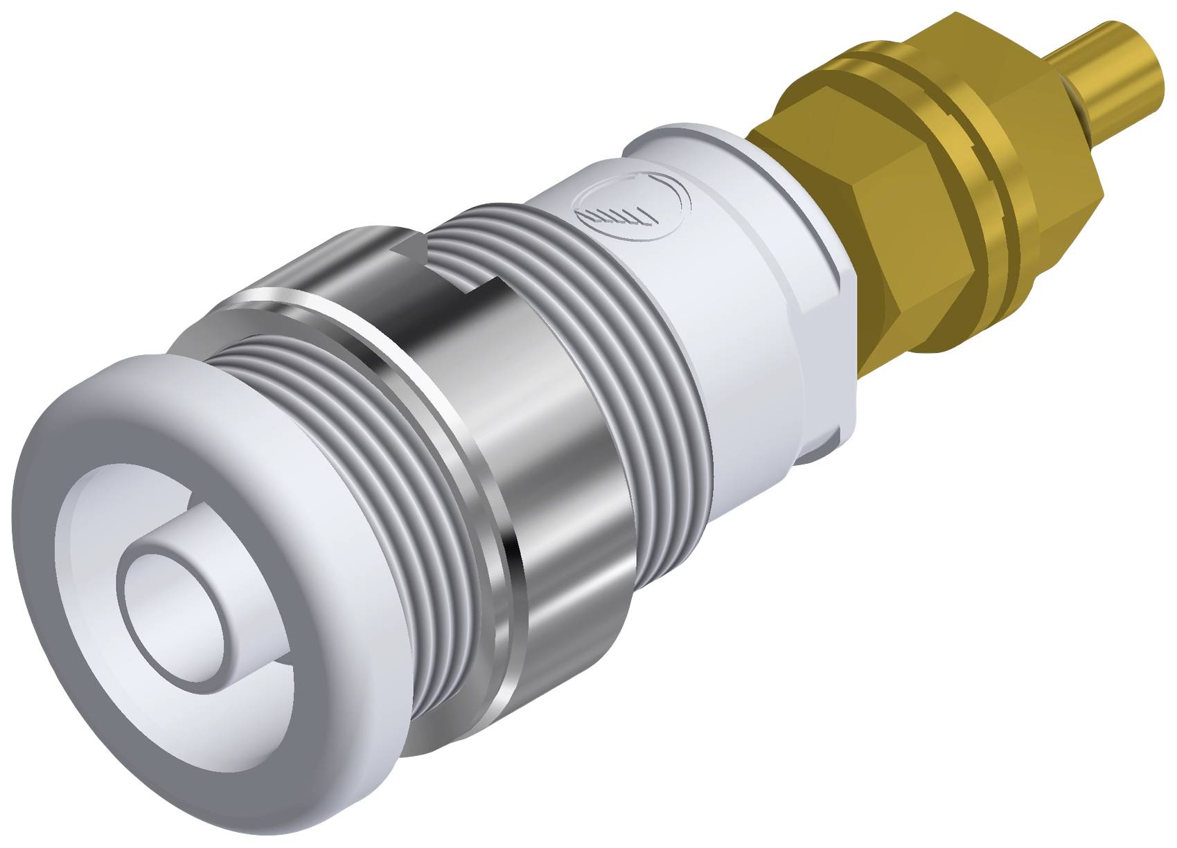 A metal valve with threading and a gold-coloured connection. It is a technical component, potentially for heating or plumbing systems.