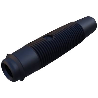 Black ribbed casing, cylindrical in shape, potentially suitable for cable protection or sealing, displays side textural details.