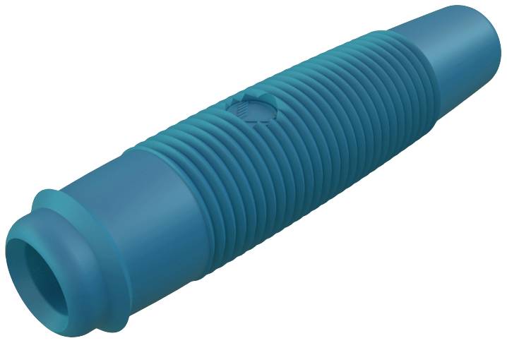 A blue, cylindrical balloon adapter with a ribbed handle for easy inflation.
