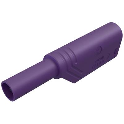 A purple plastic plug with a round shape and lateral grooves. Suitable for specific connection applications.