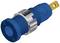 Blue cylindrical plug with metal ring and yellow connector. Side view with recessed symbol on the surface.
