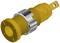 Metal switch with a yellow plastic housing, round head and side connection, suitable for electrical circuits.