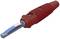 Red cable terminal with a metallic connection for electrical linking, insulated design for safe current flow.