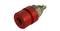 Red cable lug with metal screw fastening, side view. Suitable for electrical connections in electronic devices.
