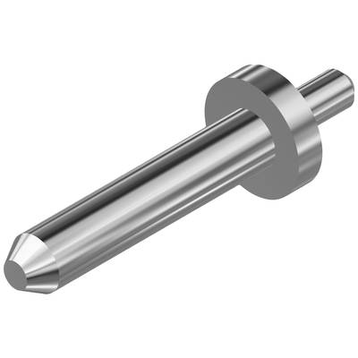 A metallic cylindrical pin with three sections: tapered, ribbed, and flat, likely a machine component.