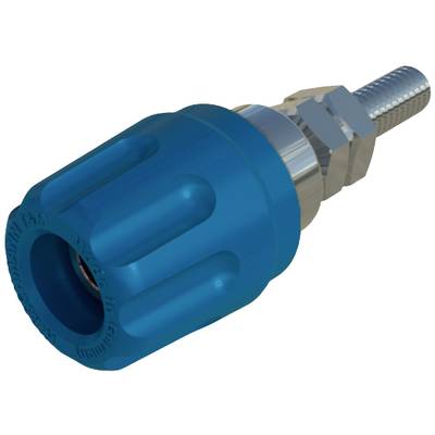 A blue hose connector with a metal thread and ribbed grip. Suitable for connecting hoses in technical applications.