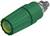 Green high-pressure cleaner attachment with metallic connection, cylindrically shaped, designed to generate a powerful water jet.
