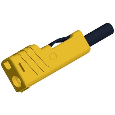A yellow safety lock that encircles the handle of an electrical plug to prevent unauthorised use.