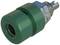 A green, cylindrical hydraulic quick-release coupling with a metallic connector and internal thread, viewed from a side perspective.