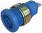A blue, metal-rimmed push button with threading, suitable for electronic or mechanical applications.