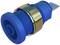 Blue, round push button with golden rim, suitable for panel mounting, shows side thread and flat connector.