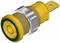 A yellow socket with a metal thread and green sealing ring, suitable for electrical connections.