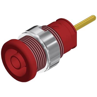 A red electric pressure switch with a metal thread and a yellow pin, suitable for technical applications.