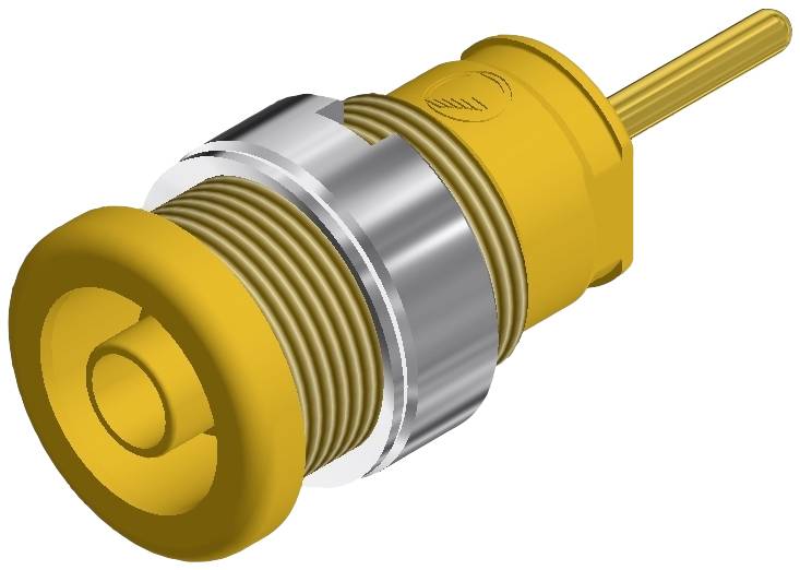 Yellow, cylindrical metal component with a threaded screw and cable. Could be an electrical plug.