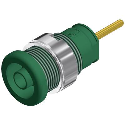 A green circular plug connector with a metal thread and yellow connecting wire.