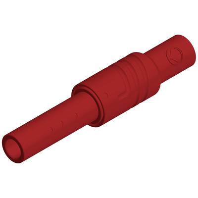 Red pipe connector, cylindrical in shape, used for connecting pipes or hoses in technical applications.