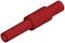 Red pipe connector, cylindrical in shape, used for connecting pipes or hoses in technical applications.