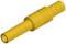 Yellow plastic plug with cylindrical shape and grooves, suitable for electrical connection and insulation.