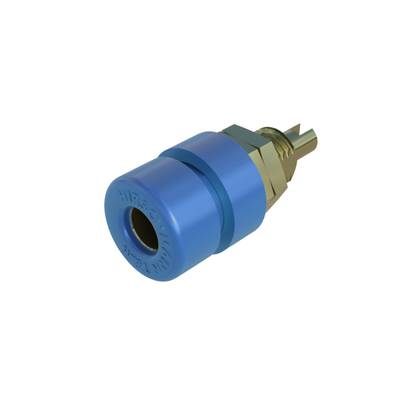 A blue pneumatic silencer with a cylindrical design and metal threading, for noise reduction in compressed air systems.