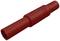 Red cylindrical plastic component with a ribbed handle and rounded ends, used as an insulating sleeve or connecting element.