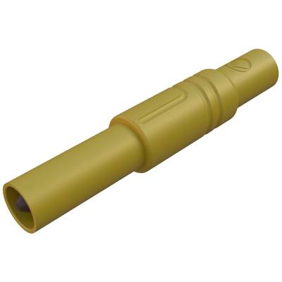 Gold-plated, cylindrical RF coaxial connector used in electronic devices.