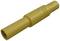 Gold-plated, cylindrical RF coaxial connector used in electronic devices.