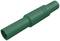 Green plastic rod with grooves, possibly a connecting element or adapter.