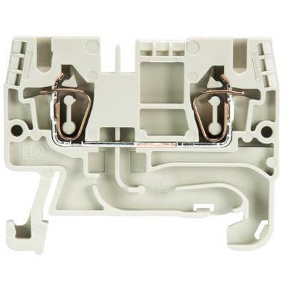 Plastic terminal housing with integrated metal terminals, suitable for electrical connections. Two screws for mounting on the left and right sides.