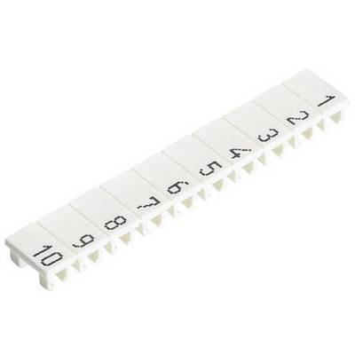 White plastic cable tray with numbered indentations from 1 to 10, used for organising cables or connections.