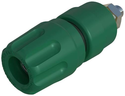 'Green adapter with ribbed design and metal connection.'