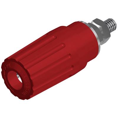 Red quick-release coupling with metallic connection, for compressed air systems. Cylindrical design with ribbed handle for easy grip.