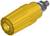 Yellow gas regulator attachment with a ridged surface, featuring a connection valve on top, used to control gas flow.