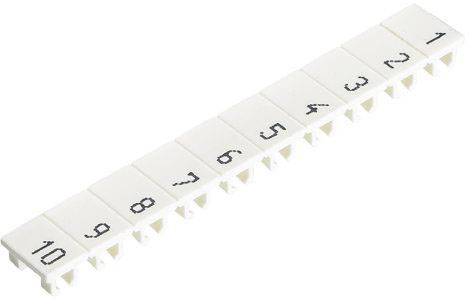 White numbered identification card with printed digits from 1 to 10 in black, used for cable or connection identification.