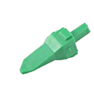 A green, wedge-shaped plastic component that resembles a plug. It has a narrow tip at the front and a wider section at the back.