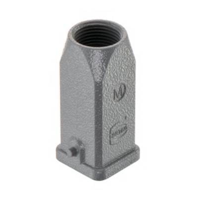 A grey, cylindrical casing with a threaded opening at the top and two embossed logos on the side, likely for industrial applications.
