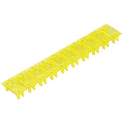 Yellow connecting component with multiple slots, likely suitable for electrical or mechanical applications.