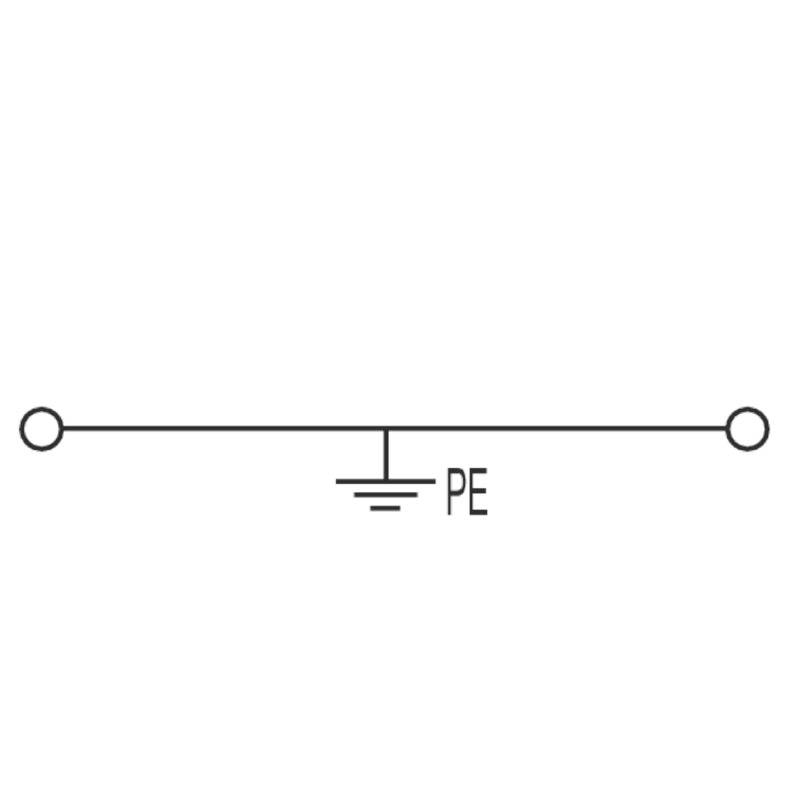 An electrical earthing circuit with two circuits, a line between them, and an earthing symbol labelled 'PE'.